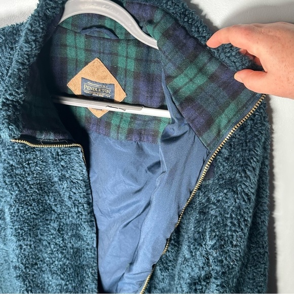 Pendleton Blue Teddy Sherpa Plaid Full Zip Long Sleeves Pockets Jacket Sz Large - Picture 7 of 13